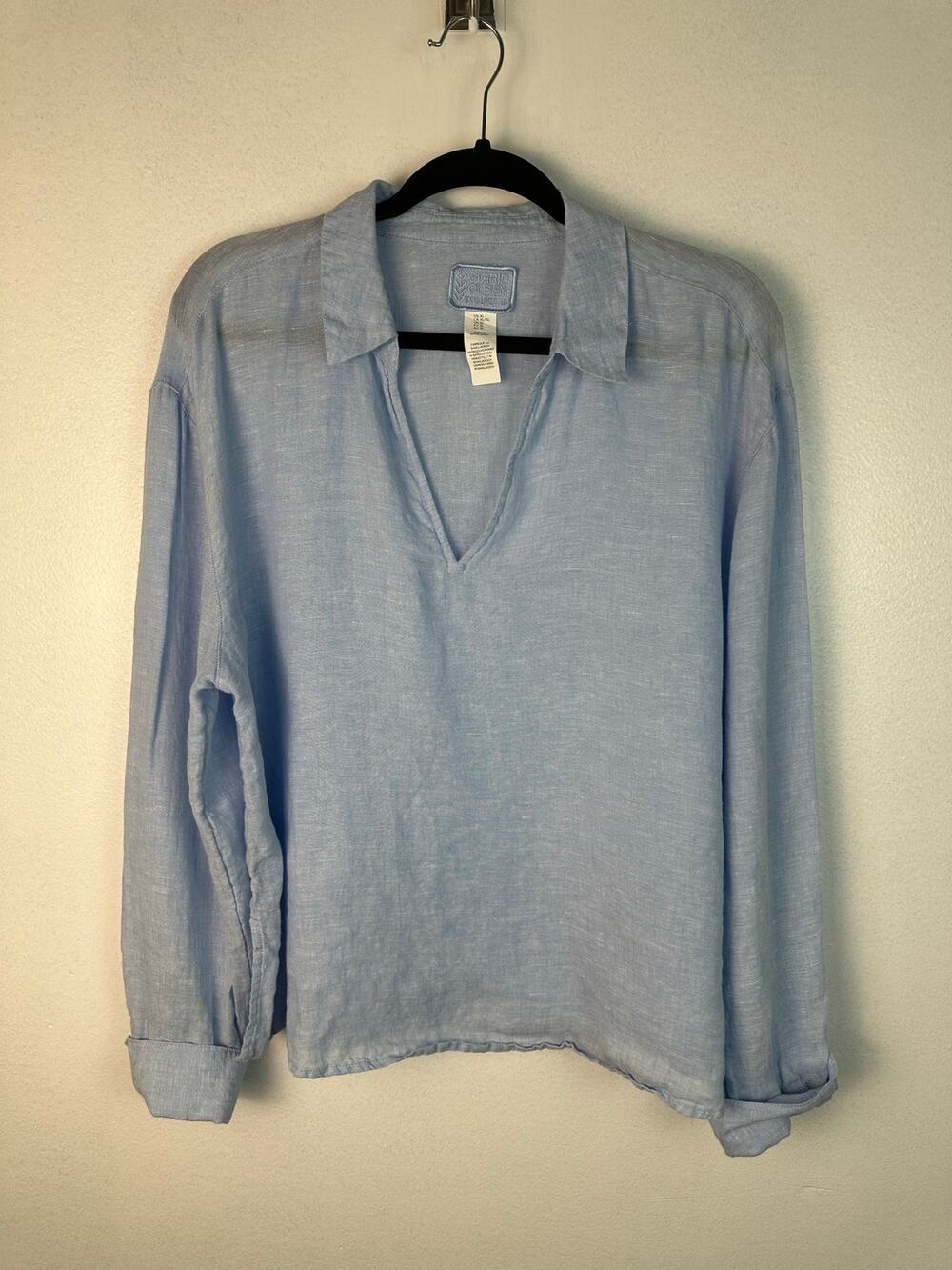 Sigrid Olsen Women's blue 100% linen popover shirt V-neck XL